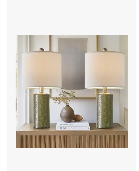 GSAFAVA 20.25" Small Table Lamps Set of 2 Modern Ceramic Lamps for Living Room Farmhouse Bedside Lamps Boho Lamps for Night Stands Green Bedroom Lamp Side Table Lamps End Table Lamp