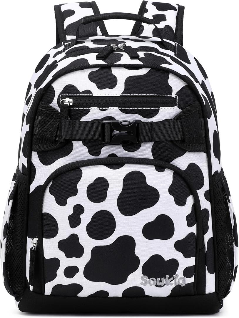 2 x Cute Small Little Kids Cow Print Backpack Kindergarten Preschool Backpacks for Girls Ages 2-4-6 (Black Cow Print)