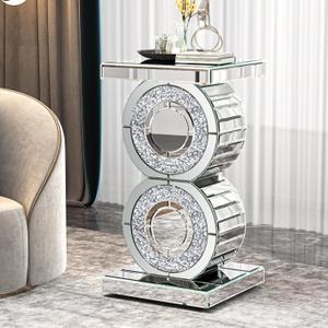 ENENE Mirrored End Table Crushed Diamond Coffee Table for Living Room Small Spaces Side Table for Bedroom Office Hallway Entryway (Silver Crystal Style)