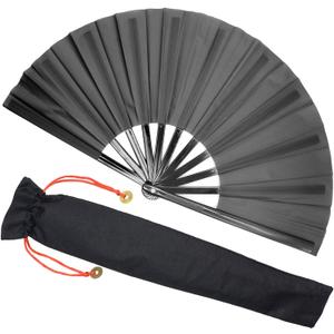 Zolee Large Rave Clack Fan for Line Dancing - Boots on The Ground Folding Hand Fan - Foldable Chinese Tai Chi Kung Fu Fan - for EDM, Music Festival, Hot Flashes, Event, Party, Dance (Black)