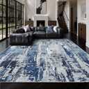 9x12 Area Rugs, Abstract Morden Soft Washable Rug, Non-Slip Low Pile Rugs for Living Room, Bedroom, Dining Room, Home, Office (Blue & White)