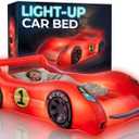 Air Candy Sleep Racer Dream Car Inflatable Kids Bed with LED Night Light Glow Red Race Car Air Mattress for Kids Sleepovers, Naps & Travel, Ages 312, Single Large