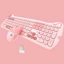 Cute Cat 2.4G USB Wireless Keyboard and Mouse Combo, Silent Keys, Candy Colors, Compatible with Notebook, PC (Pink-110Keys)