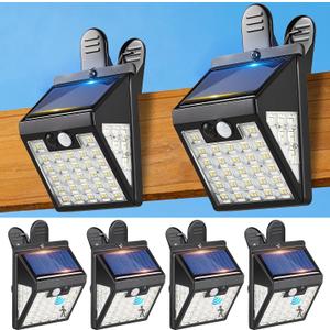 Clip On Solar Lights Outdoor,Motion Sensor Outdoor Lights, 72LEDs 600LM Clip on Solar Fence Lights Outdoor Waterproof LED,Solar Lights for Wall Fence,Deck, Gutter,Camping (4, Black)