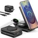 SURITCH for Samsung 3-in-1 Wireless Charging Station, 15W Ultra-Compact Chargers Foldable Charging Dock Stand for Galaxy S25 S24 S23 S22 S21 Z Fold/Z Flip, Galaxy Watch 8/7/6/5/4/3, Galaxy Buds, Black