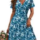 MSBASIC Womens Summer Wrap V Neck Casual Dresses Floral Short Sleeve A-Line Midi Sundress (L)