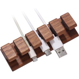 Walnut Wood Cord Holder  5 Slots Cable Organizer with Adhesive Tape, Desk Wire Management for USB, Charging, HDMI, and Type-C Cables (5 Slot)
