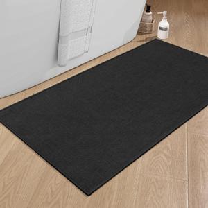 chakme Bathroom Rugs Mat 25x47, Ultra Thin Non Slip Bath Mat Large Quick Dry Absorbent Bath Mat for Bathroom Floor, (Black, 47"x25") (2' x 3'11" (Rectangular))