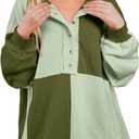 SHEWIN Womens Oversized Color Block Sweatshirts Casual Loose Button Henley Pullover Tops (S)