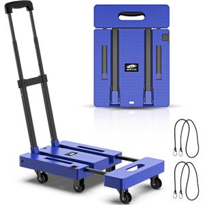 SOYO Folding Hand Truck, 500lbs Heavy Duty Dolly, Portable 6 Wheels Collapsible Luggage Cart with 2 Elastic Ropes for Moving, Travel, Shopping, House Office Use, Black