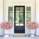 2 x Elyum Artificial Flowers for Outdoors, 9 Bundles Artificial Plants & Flowers Outdoor, UV Resistant Faux Flowers Outdoor Fake Flowers for Outside Porch Window Box Decoration(Pink)