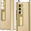 Miimall for Samsung Galaxy Z Fold 5 Case with S Pen, Z Fold 5 Case+Stylus Pen with Pen Holder+Tempered Glass Screen Protector+All-Inclusive PU Leather Case for Galaxy Z Fold 5 2023(Gold)