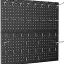 TORACK Metal Pegboard Wall Organizer 24" x 24" or 12" x 48", 70 PCS Tools Storage Pegboard for Garage Tool Organizer Peg Board with Pegboard Hooks for Workbench(Black)