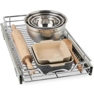 HOLD N' STORAGE Pull Out Cabinet Organizer, Heavy Duty, 11”W x 17”D-Requires At Least 12-1/4” Cabinet Opening, Steel Metal Cabinet Drawers Slide Out, Chrome Finish
