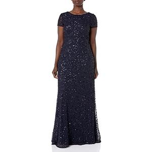 Adrianna Papell Women's Short Sleeve All Over Sequin Gown, Navy, 12