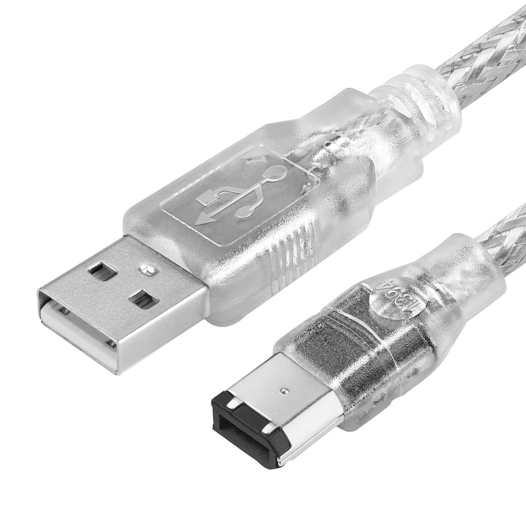 Firewire to USB Adapter Cable 6-Pin IEEE 1394 Male to USB 2.0 Male Converter Firewire 400 1394-a to USB A Connector Cord for Digital Video Camera Printer Hard Disk (Clear Cable)