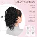 ZQIAN BEAUTY Clip on Ponytails for Women - 12 Inch Curly Black Ponytail Extension, Curly Pony Tails Hair Extensions, Synthetic Hair Extensions Ponytail, Natural Hair Pieces for Women (Color: Black)