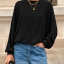 BTFBM Casual Fall Tops for Women 2025 Long Sleeves Solid Shirts Crew Neck Loose Fit Work T Shirt (M)