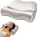 vocheer Cervical Neck Pillow for Breathing Smoothly, Cooling Memory Foam Pillows for Neck and Shoulder Pain, Silky Satin Orthopedic Pillow for Back and Side Sleepers