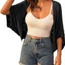 GRACE KARIN Summer Cropped Cardigan for Women 2026 Batwing Sleeve Crochet Bolero Shrug Sweaters Lightweight Beach Boho Kimono (Black, L)