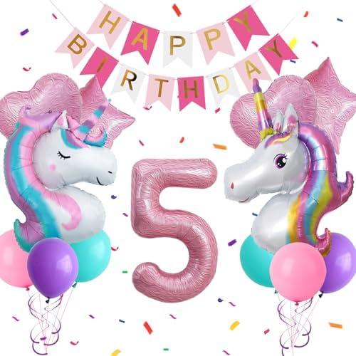 Yancan 5th Unicorn Birthday Decorations for Girls, 5 year old Girl Party Supplies with Happy Birthday Banner, Unicorn Balloons
