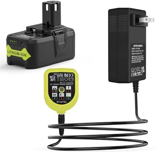 6.0Ah Replacement for Ryobi 18V Battery and Dual Chemistry Charger Combo Compatible with Ryobi Oneplus 18V Battery RB18L25 RB18L50 P108 P107 P104 P780(1Battery+1Charger)
