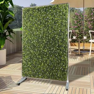 Patio 60" H x 40" W Faux Hedge Wall Room Divider with Wheels, Artificial Boxwood Panels Greenery Wall Privacy Screen Freestanding, Room Partition Decor Mobile Backdrop for Outdoor Indoor