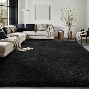 Ophanie Black Area Rugs for Bedroom Living Room, 4x6 Fluffy Fuzzy Shag Shaggy Carpet Soft Plush Furry Bedside Rug, Indoor Floor Rug for Kids Girls Boys Home Decor Aesthetic, Dorm Nursery