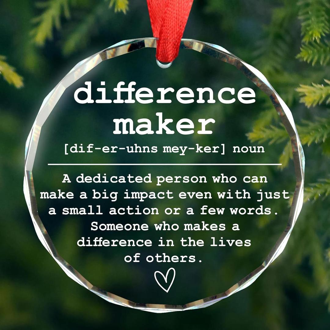2 x Difference Maker Gifts for Women, Going Away Farewell Gifts for Coworkers, Appreciation Gift for Boss Goodbye Gift for Coworker Women Glass Christmas Ornament