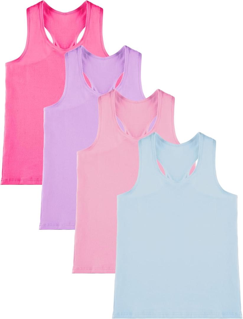 SATINIOR 4 Pieces Girls Dance Tank Tops Racerback Crop Tops Sleeveless Dance Clothes for Girls Gymnastics, 4-5T, Peach Pink, Light Purple, Pink, Blue