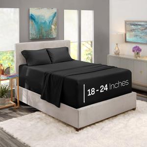 Nestl Queen Size Sheet Set, 4 Piece Extra Deep Pocket (18-24 inches), Microfiber, Hotel Luxury, Soft, Breathable, Wrinkle-Free, Easy to Care, Black