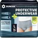 SUNKISS Super Soft Incontinence Underwear for Men, Daytime Disposable Adult Pull Ups, Mens Protective Diapers with Maximum Absorbency, Large, Grey, 16 Count