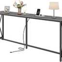 SUPERJARE 70 Inch Console Table with Outlets and USB-C Port, Extra Long Behind Couch Sofa Table with X-Shaped Design, Narrow for Entryway, Living Room, Metal Frame, Wooden Top, Grey