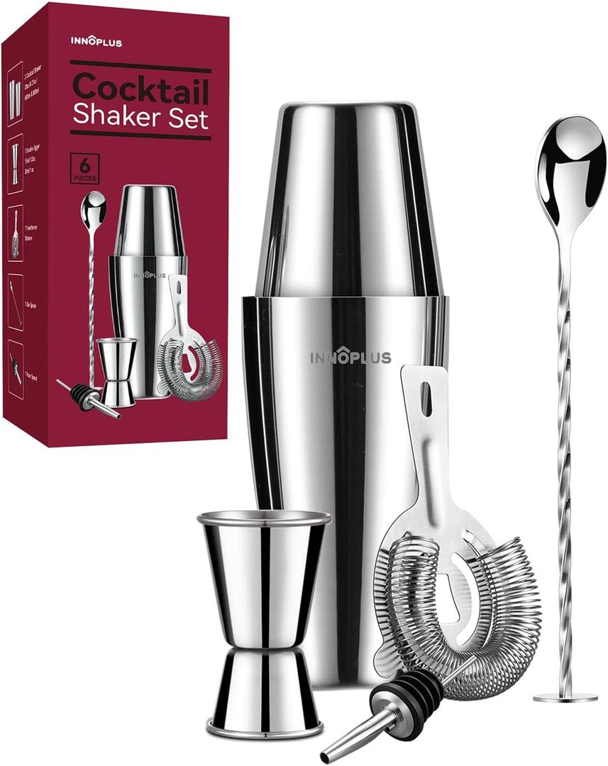 Cocktail Shaker, 27OZ Martini Shaker, Drink Shaker, Cocktail Shaker Set 6 Pcs,Boston Shaker, Bar Set, Cocktail Strainer, Bar tools, Bartender Kit, Stainless Steel Double Measuring Jigger, Mixing Spoon