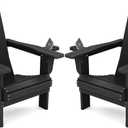 SERWALL HDPE Folding Adirondack Chair with Dual Cup Holder - Composite Adirondack Chair Set of 2- Black