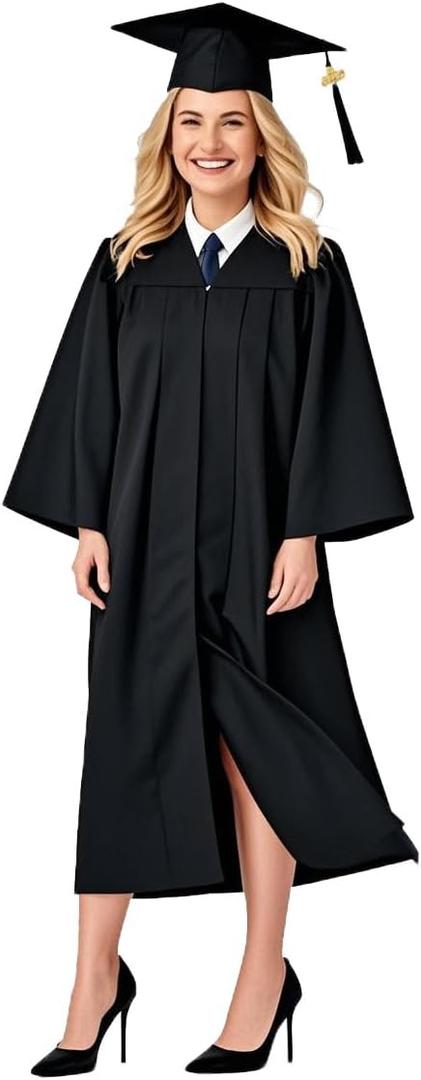 GradPlaza Matte Graduation Cap and Gown 2026 Tassel Year Middle High School College for Adult Graduation Robe (48(5'3"-5'5"), Black)