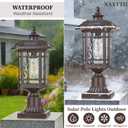 Solar Post Lights Waterproof Dusk to Dawn Lamp Posts Outdoor Lighting Aluminum Housing with Water Ripple Glass 18 Inch Height Pier Mount Outdoor Lighting for Garden Patio Pathway