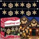 Meonum Twinkling Christmas Snowflake Lights with 6 Drops, 8.8FT 14 of 100 Random Twinkling Mini Bulbs Icicle Lights, Snowflake Christmas Decorations Outdoor for House(Warm White,2 Set)