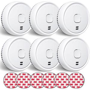 Ecoey Smoke Detector, 10 Year Fire Alarms Smoke DetectorsSmoke Detector Battery Operated with Photoelectric Sensor, Fire Alarm with Low Battery Indicator, Smoke Detectors Used in Home, FJ138, 6 Packs