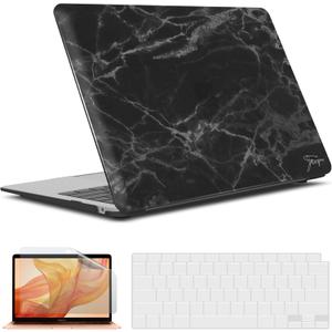 IBENZER Compatible with New MacBook Air 13 inch case 2022 2021 2020 M1 A2337 A2179 A1932, Hard Shell Case&Keyboard Cover&Screen Film for Mac Air 13 with Touch ID (2018-2022), Black Marble, AT13-BKMB+2