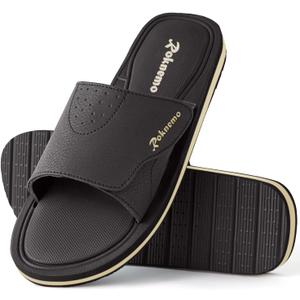 Mens Slide Sandals Adjustable Athletic Casual Comfort Lightweight Open Toe Slides Sport Sandals with Memory Foam Soft Cushion Footbed (11, Dark Brown)
