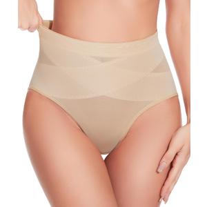 GYDEK Shapewear Tummy Control Panties - Body Shaping Briefs Compression Underwear Low Rise Girdle Panty Shapewear for Women (Beige, L)