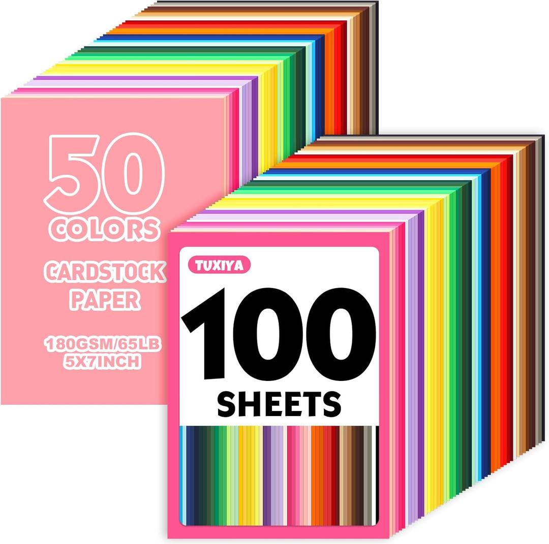 100 Sheets 5" X 7" Colored Cardstock, 50 Assorted Colors Construction Paper Card Stock Printer Paper for Printing, Card Making, DIY Crafts,School Supplies,Party Decorations (180GSM/65LB)