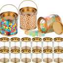 12 Pack Paint Cans Clear Plastic Paint Cans 3 x 3 Inches Mini Empty Bucket with Lids Small Transparent Paint Containers for Art Crafts Candy DIY Projects Christmas Party Favor Decor (Gold)