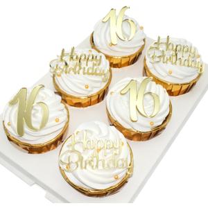 Happy Birthday Cupcake Party Decorations, Gold Mirror AcrylicAcrylic Number Cupcake Topper,12 Pieces,16th Birthday Cake Toppers,16th Cupcake Topper,Sweet 16 (16th Birthday Cupcake)
