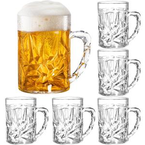 Peohud 6 Pack Plastic Beer Mugs, 20 Oz Beer Stein Glasses with Handle, Clear Large Drinking Cups for Bar, Cocktail, Alcohol, Beverages, Milk, Juice, Soda