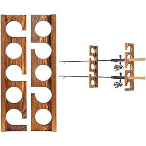 PEKER Fishing Rod Holder for Wall, Solid Wood Wall Mount Fishing Rod Rack for 5 Poles, Secure Rod Storage Organizer for Garage, Fishing Room, Home – No Tangling & Space Saving