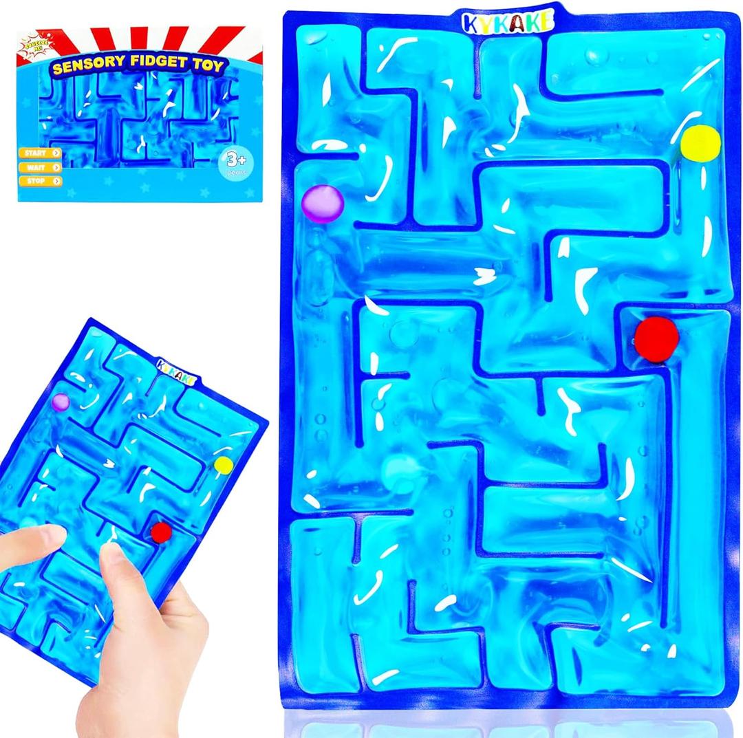 Sensory Maze Fidget, Sensory Toys Fidget Gel Filled Squishy Toy for Kids Adults Autism Stress Anxiety Relief Toys with Filled Goo for Calming Valentines Day Gifts for Him Her (Blue)