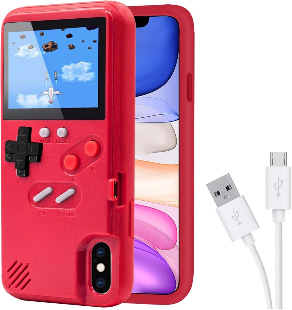 Game Case for iPhone, Retro Protective Case with Own Power Supply, 36 Small Games, Colour Display, Video Game Case for iPhone X/Xs (Red)