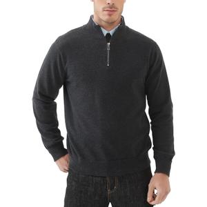 Kallspin Men's Quarter-Zip Sweater Pure Cotton Mock Neck Knit Long Sleeve Pullover Sweater (Charcoal)